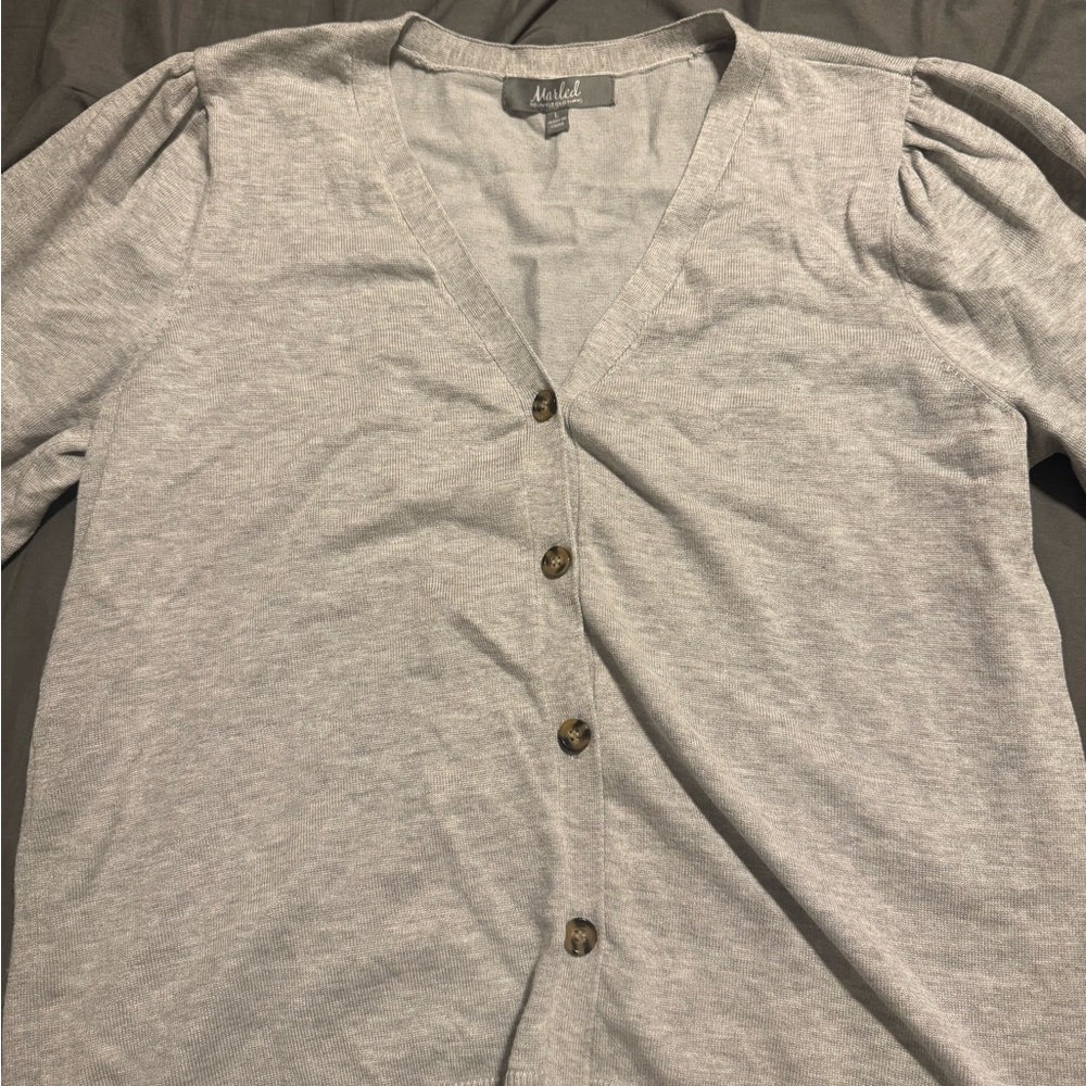 Marled Gray Knit V-Neck Sweater
